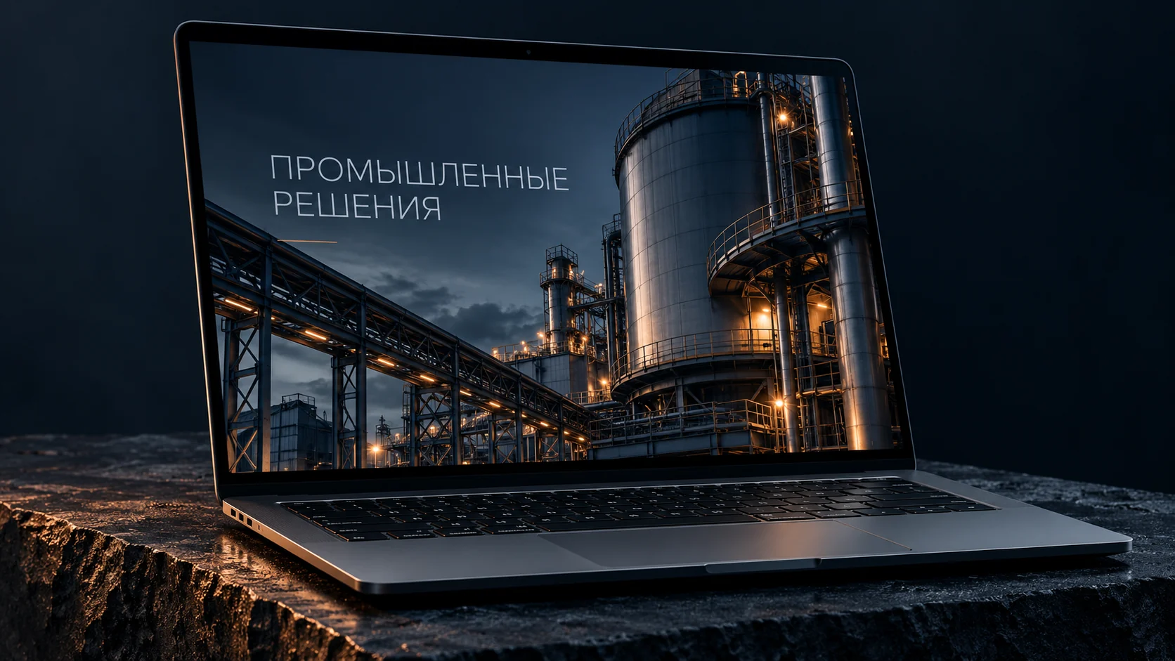 Иллюстрация промышленного сайта на экране ноутбука